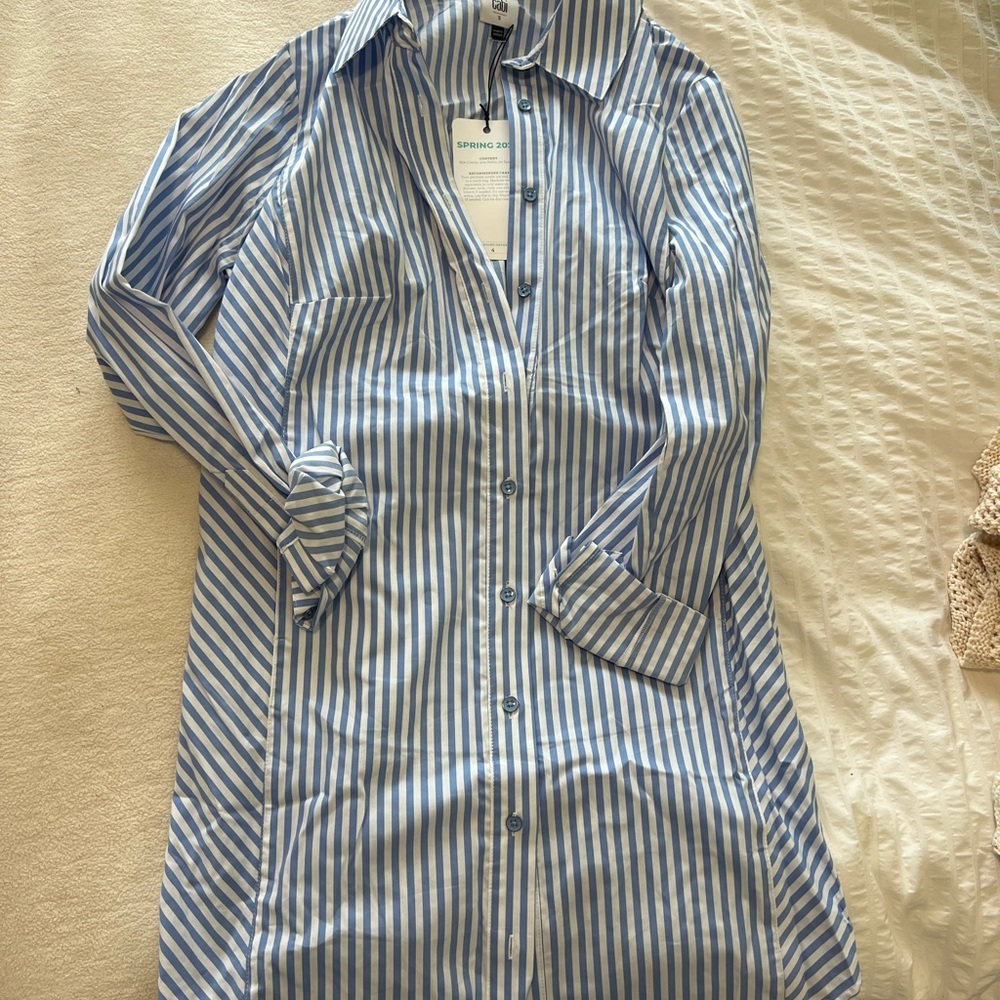 CAbi Blue and White Striped Shirt